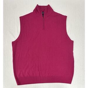 Polo Golf by Ralph Lauren Men's L 100% Merino Wool Zip Neck Sweater Vest Pink